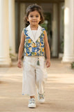 Girls Floral Print Waistcoat Co-Ord Set with Top And Wide-Leg Culotte Pants