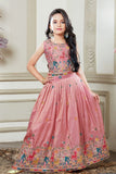 Pink Folk Embroidered Lehenga Choli for Girls