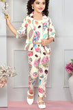 Cream Co-Ord Set with Quirky All-Over Print and Blazer Style Jacket For Girls