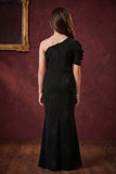 Girls Black One Shoulder Embellished Party Gown