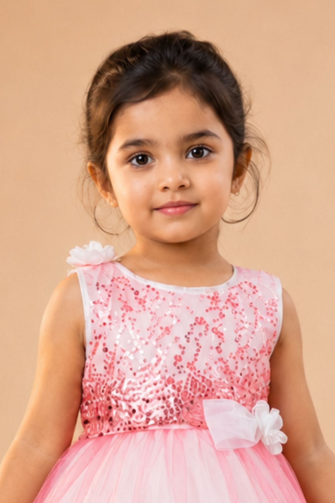 Gajri Pink Sequin Party Wear Frock with Bow For Girls