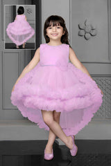 Lavender Net Multilayer With Ruffle Frock For Girls