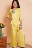 Yellow Floral Embroidered Palazzo Set For Girls