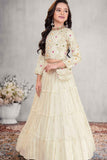 Traditional Ivory With Multicolor Embroidered Full Sleeve Lehenga Choli Set For Girls