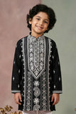 Black Embroidered Kurta Set For Boys With Intricate Threadwork