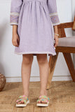 Lavender Textured Cotton Dress with Embroidered Border For Girls