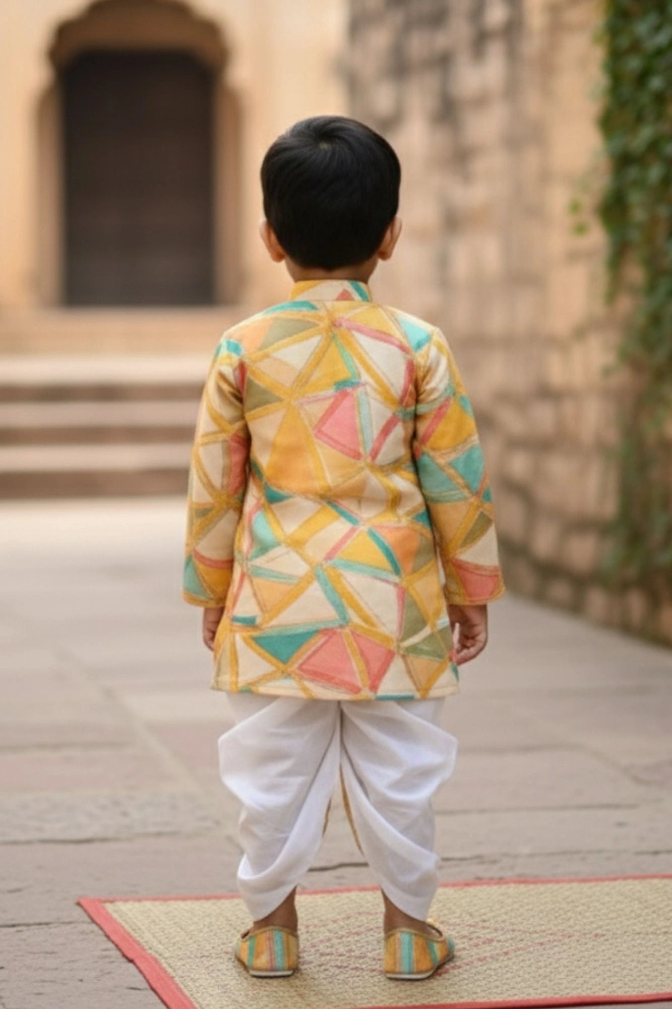 Multicolor Geometric Printed  Kurta And Dhoti  Set for Boys