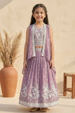 Mauve Embroidered Lehenga Choli with Layered Jacket For Girls