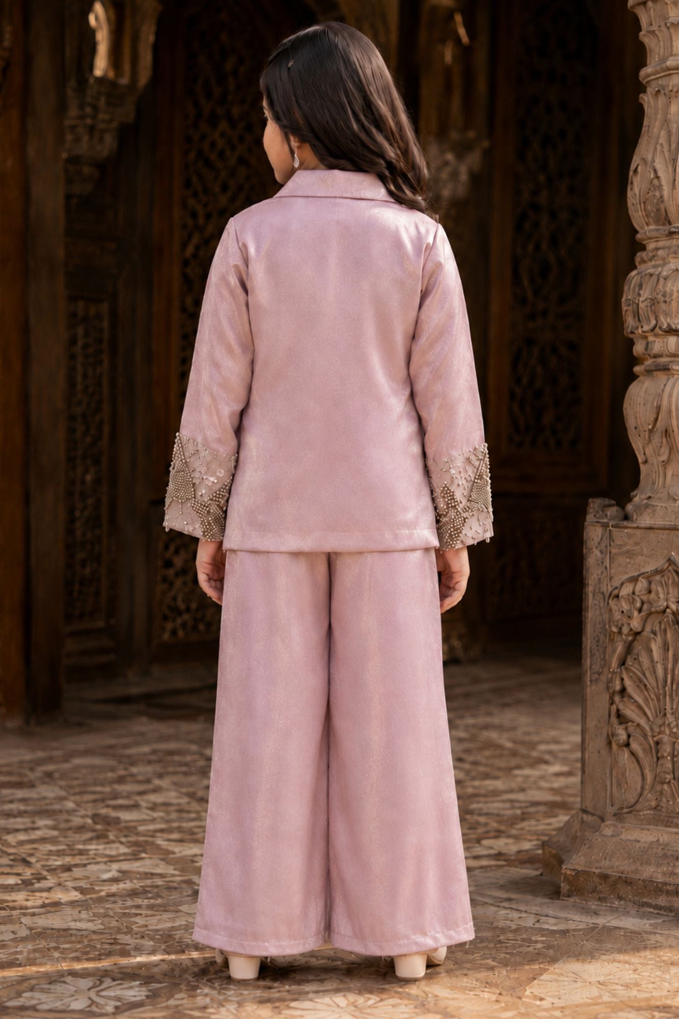 Lavender Sequin Embellished Designer Jacket Palazzo Set