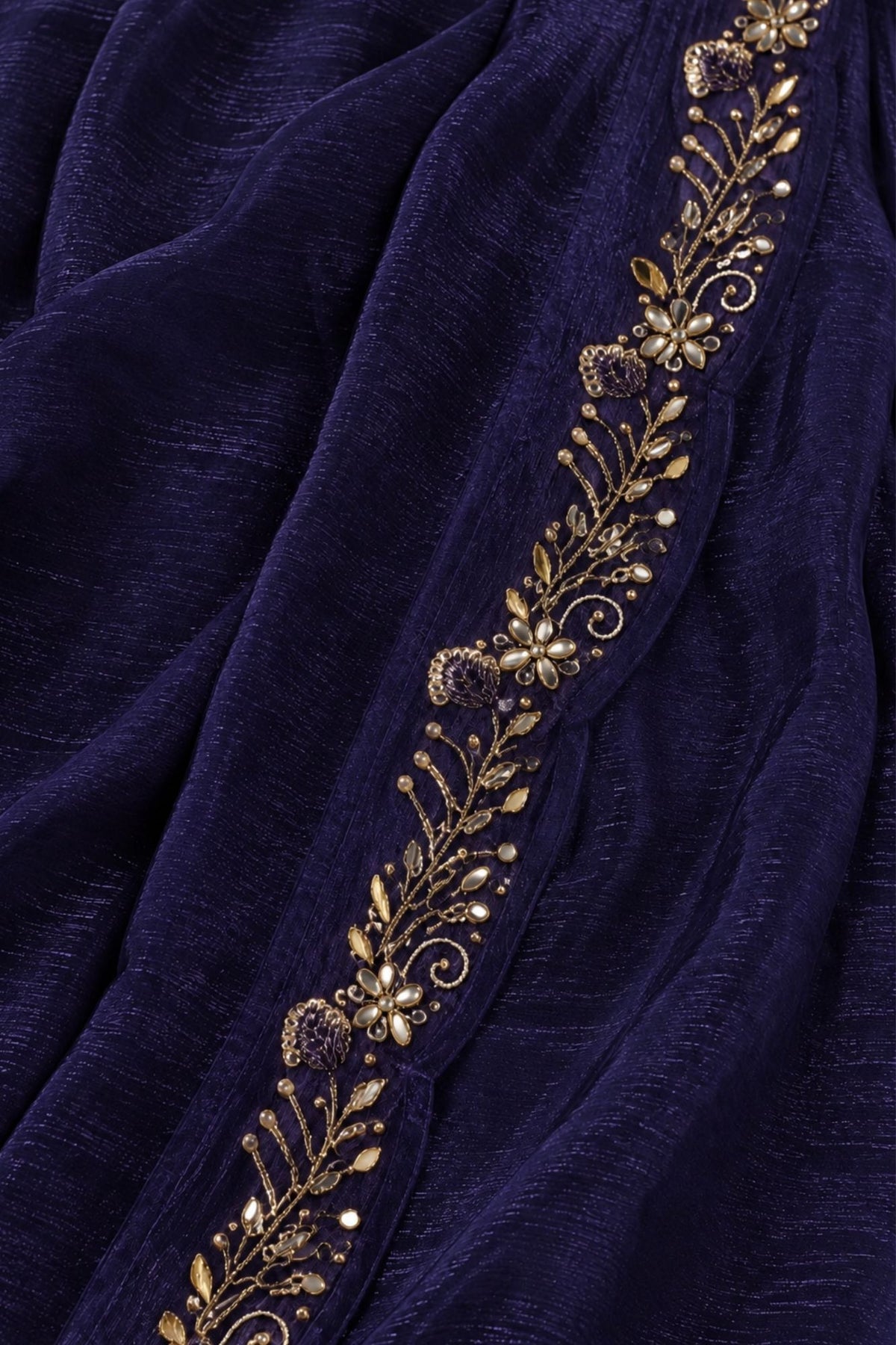 Girls Purple Embroidered Pre-Stitched Drape Saree Set
