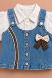 Girls Light Blue Denim 3 Piece Co-Ord Set With Decorative Bow