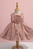 Onion Pink Party Frock with Rosette Bow and Shimmer Layers For Girls