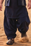 Boys Navy Blue With Silver Embellished Jacket Kurta Set With Nehru Jacket