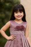 Shimmer Mauve Party Wear Frock with 3D Floral Accent For Girls