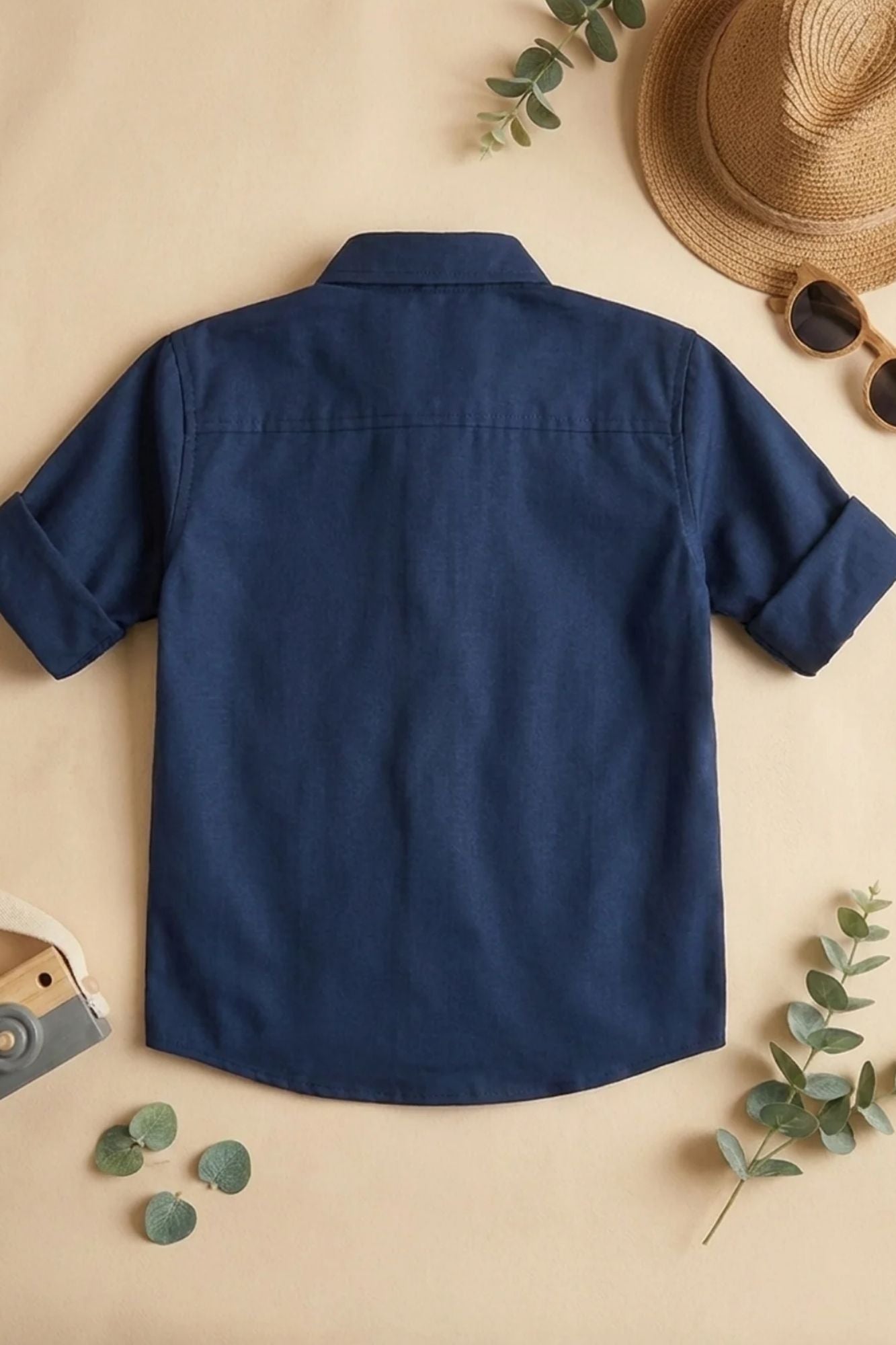 Boys Navy Blue Solid Casual Shirt with Classic Collar