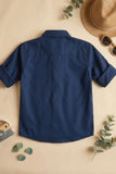 Boys Navy Blue Solid Casual Shirt with Classic Collar