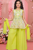 Yellow Multi-Thread Embroidered Palazzo Set for Girls