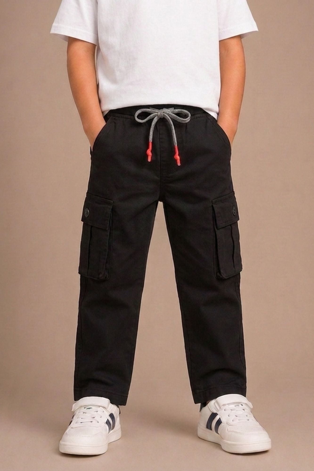 Black Cargo Pants with Drawstring Waist