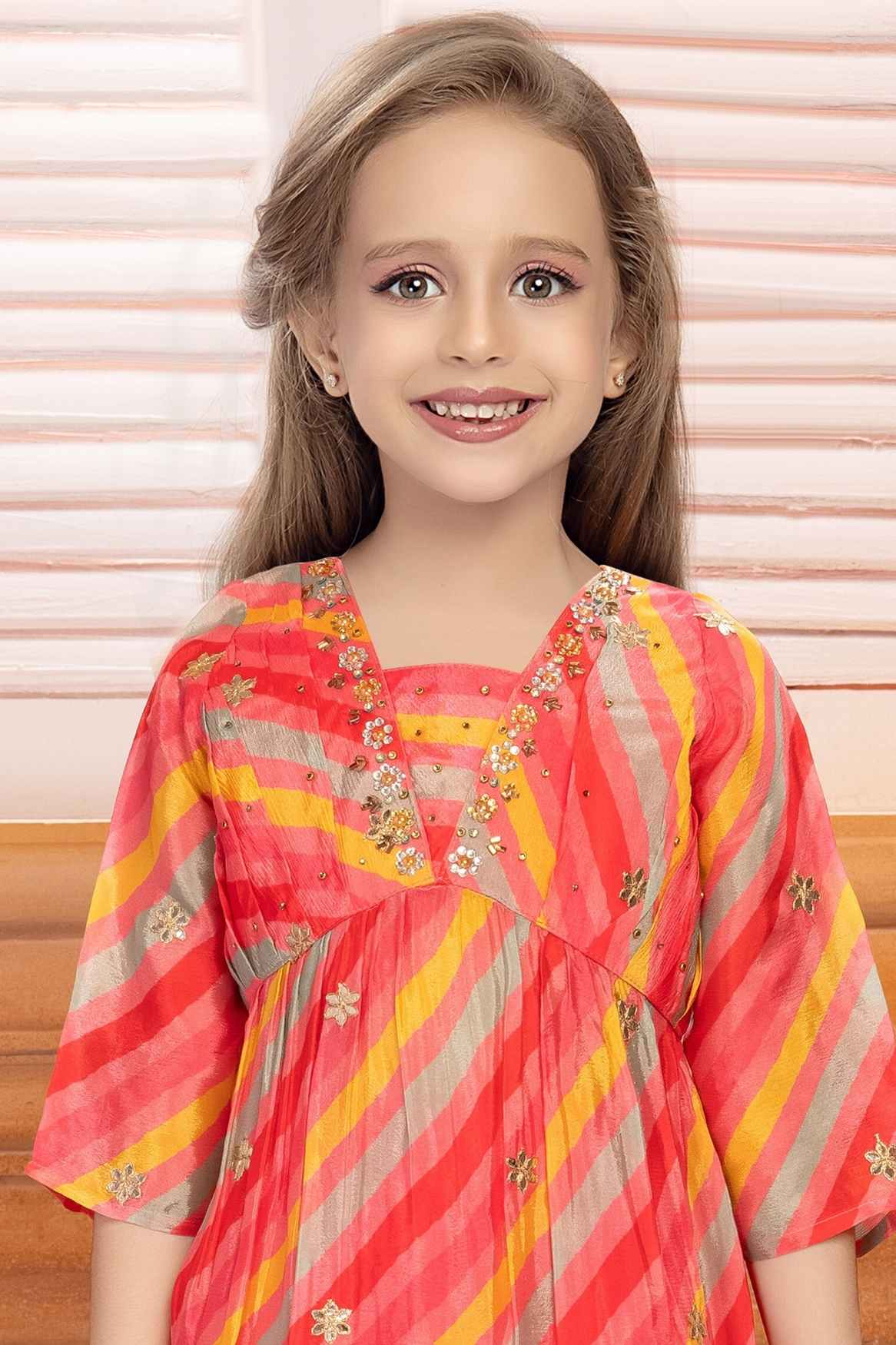 Multicolor Printed And Sequin Top With Palazzo Set For Girls