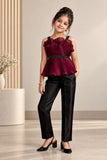 Metallic Maroon  Pleated Top with Pants For Girls