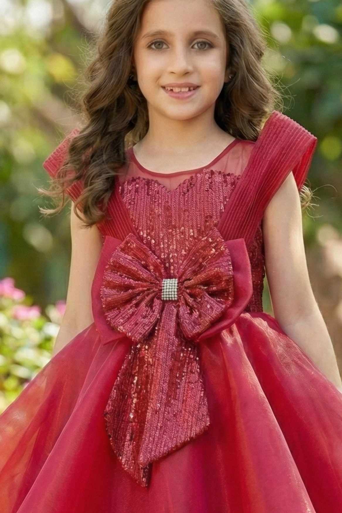 Rani Pink Embellished Party Wear Frock with Structured Shoulder Straps For Girls