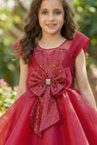 Rani Pink Embellished Party Wear Frock with Structured Shoulder Straps For Girls