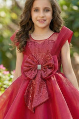 Rani Pink Embellished Party Wear Frock with Structured Shoulder Straps For Girls