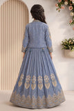 Dusty Blue Heavy Floral Embroidered Lehenga Choli with Jacket