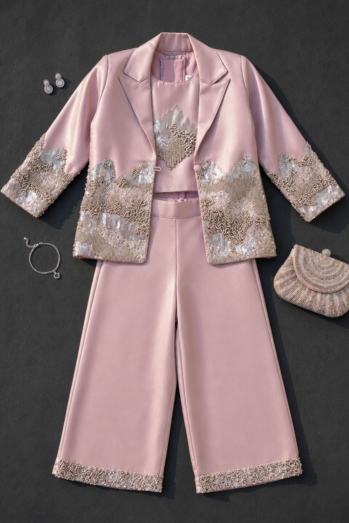Lavender Sequin Embellished Designer Jacket Palazzo Set