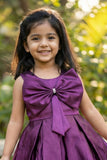 Wine Big Bow Party Wear Frock For Girls