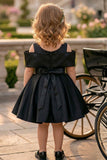 Girls Black Party Wear Dress with 3D Rose Applique