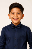 Classic Navy Blue Tuxedo Shirt With Pleated Front For Boys
