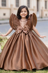 Brown Statement Bow Party Wear Gown for Girls