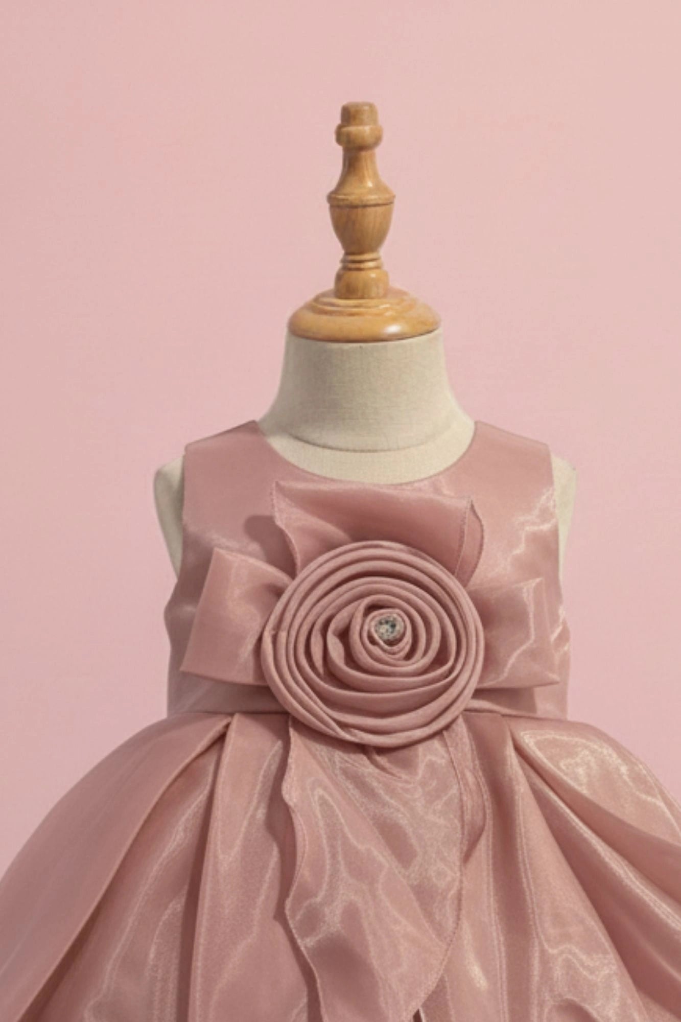 Onion Pink Party Frock with Rosette Bow and Shimmer Layers For Girls