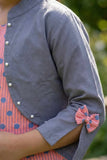 Peach Polka Dot Frock with Grey Jacket For Girls