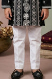 Black Embroidered Kurta Set For Boys With Intricate Threadwork