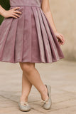 Shimmer Mauve Party Wear Frock with 3D Floral Accent For Girls