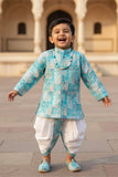Aqua Blue Printed  Kurta And Dhoti  Set for Boys