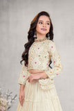 Traditional Ivory With Multicolor Embroidered Full Sleeve Lehenga Choli Set For Girls