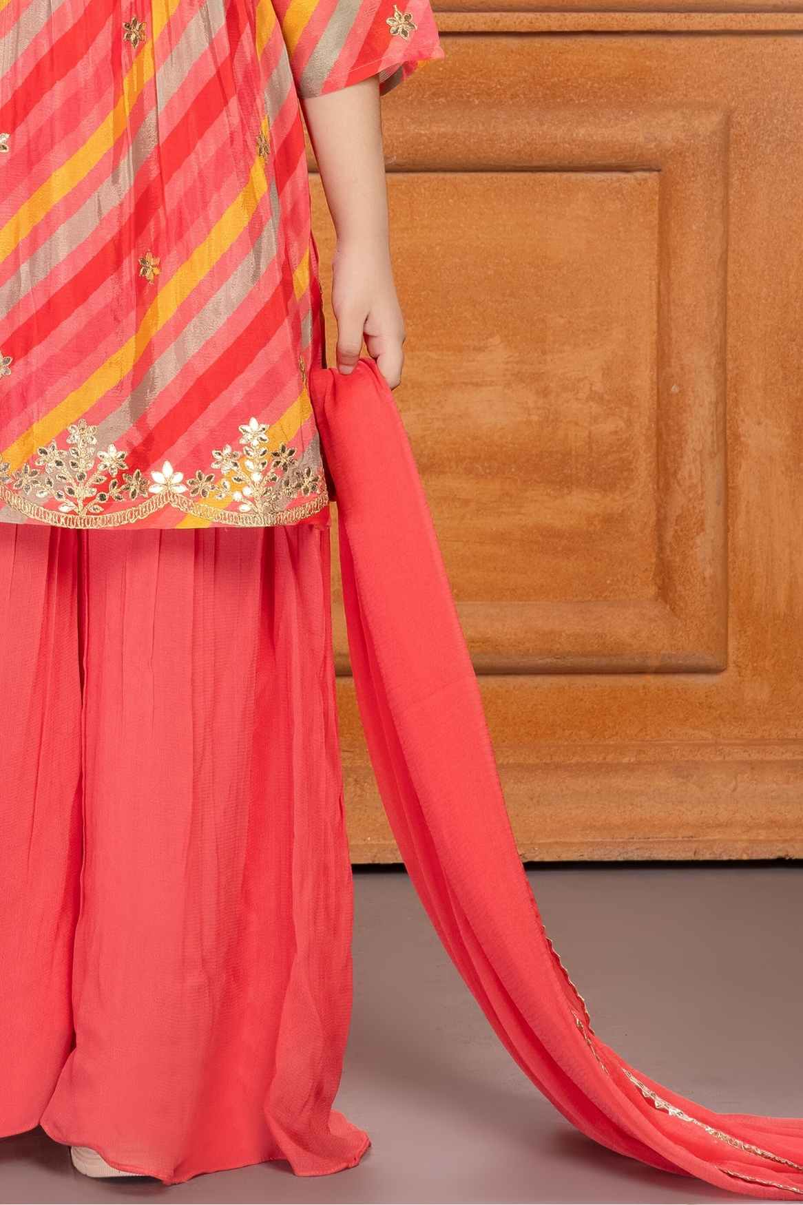 Multicolor Printed And Sequin Top With Palazzo Set For Girls