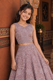Onion Pink Embroidered Lehenga Choli with Sequin Work for Girls