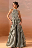 Girls Olive Green Embellished Palazzo Set with Dupatta