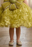 Girls Green Party Wear Frock with Statement Bow