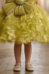 Girls Green Party Wear Frock with Statement Bow