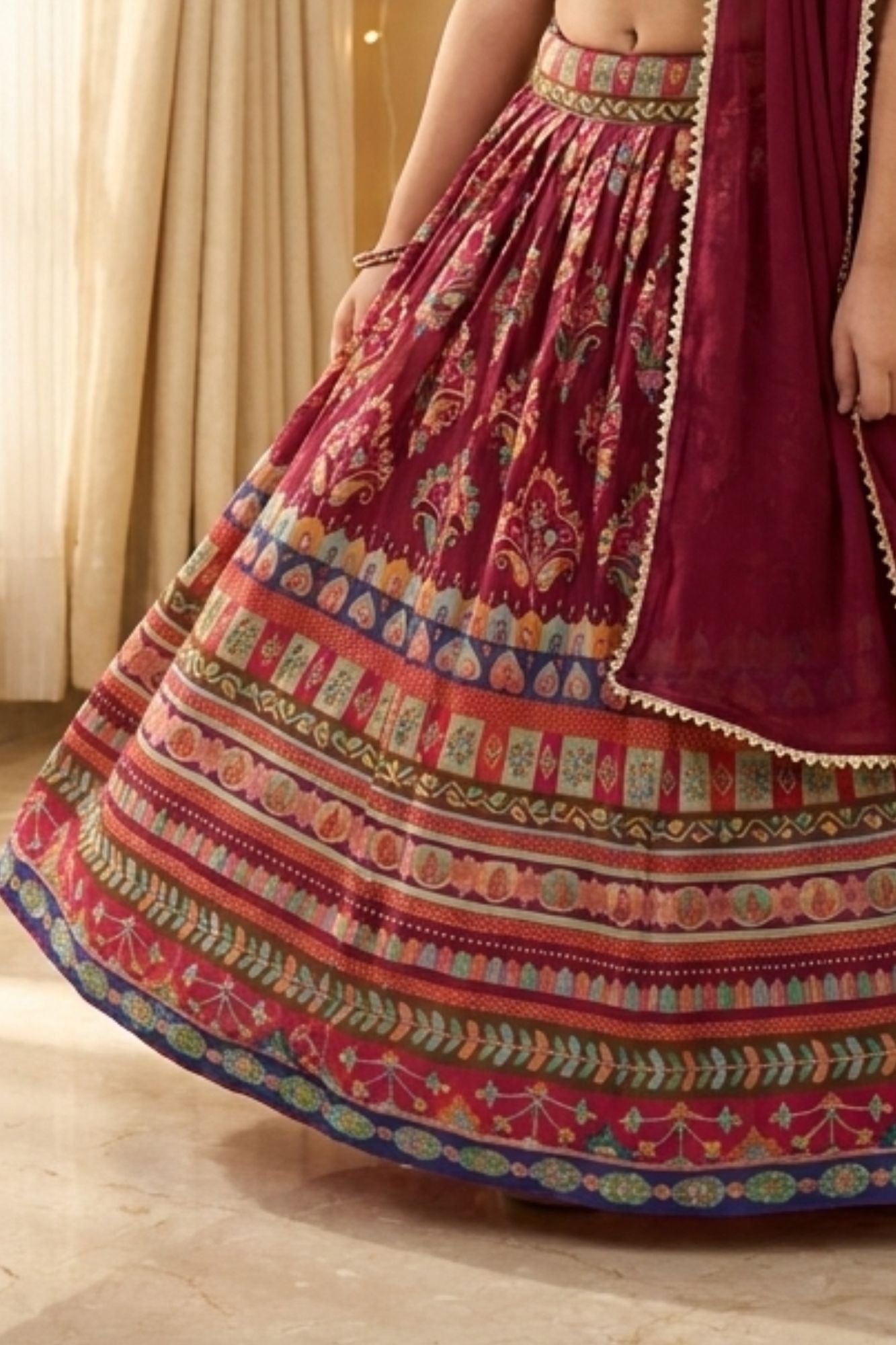 Maroon Printed Lehenga Choli with Dupatta