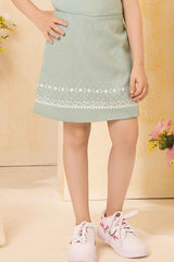 Sea Green Printed Top And Skirts Sets For Girls