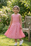 Peach Polka Dot Frock with Grey Jacket For Girls