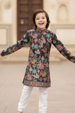 Black Printed Ethnic Kurta with White Pyjama Set For Boys