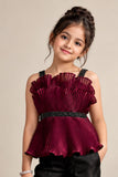 Metallic Maroon  Pleated Top with Pants For Girls