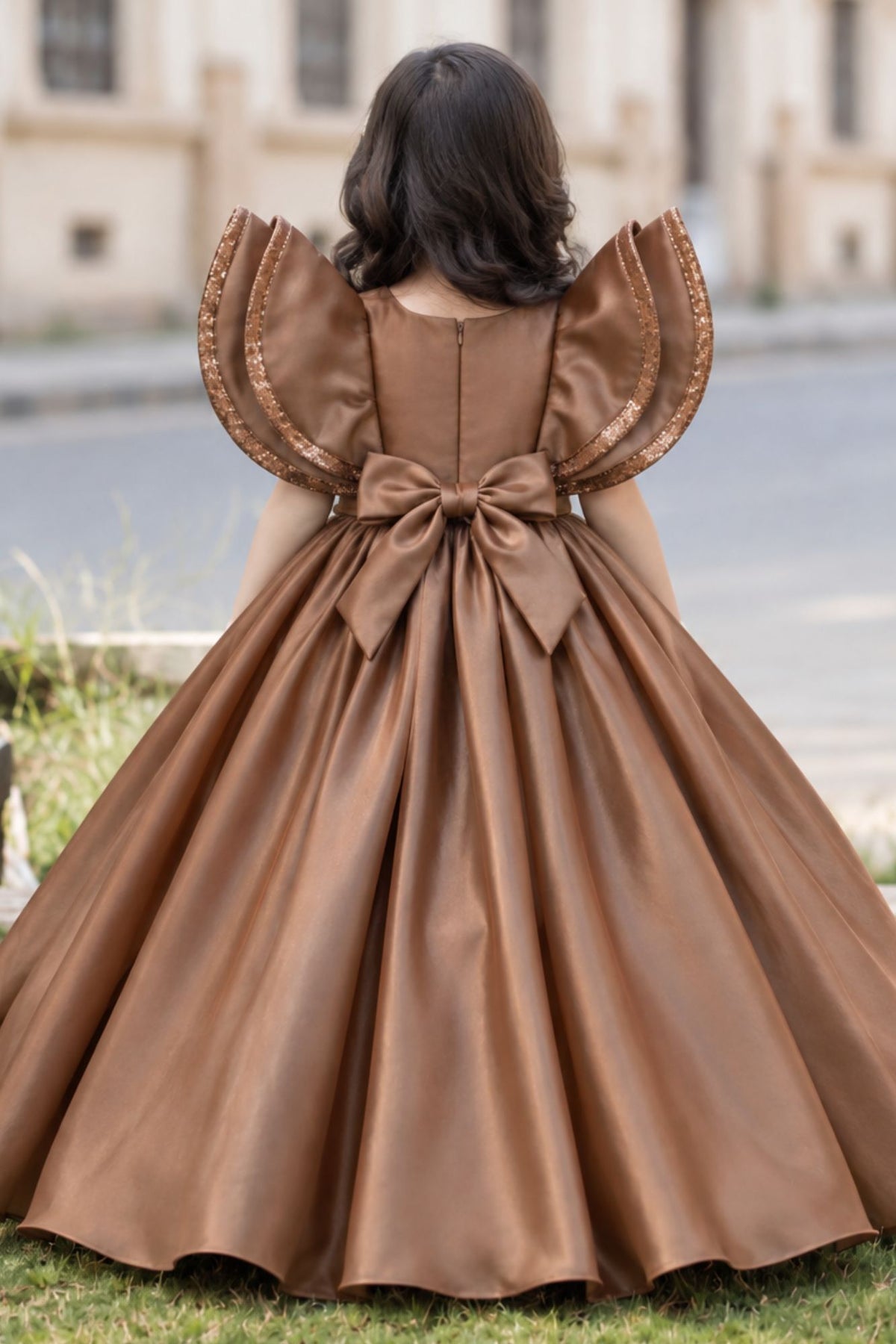 Brown Statement Bow Party Wear Gown for Girls